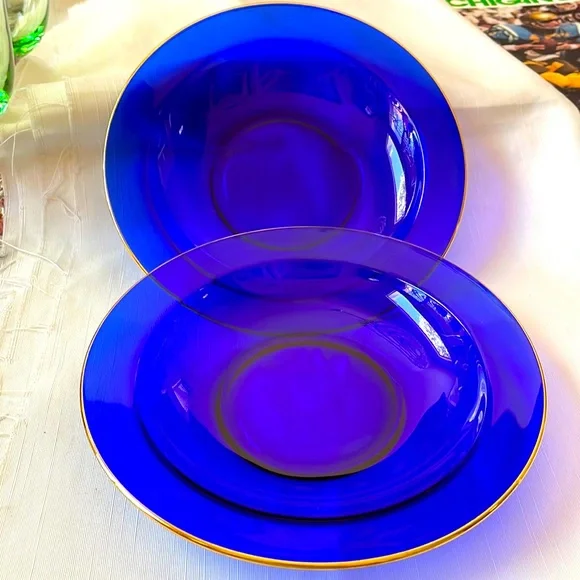 Gold Cobalt Glass Plates Vintage Dining Set Of Vintage Cobalt Blue